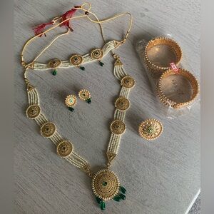 Green and White Pearl Indian Jewelry Full Set